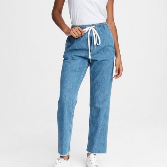 rag & bone Cotton Denim Jogger L Blue Drawstring Straight Leg High Rise Pull-On - Picture 1 of 16